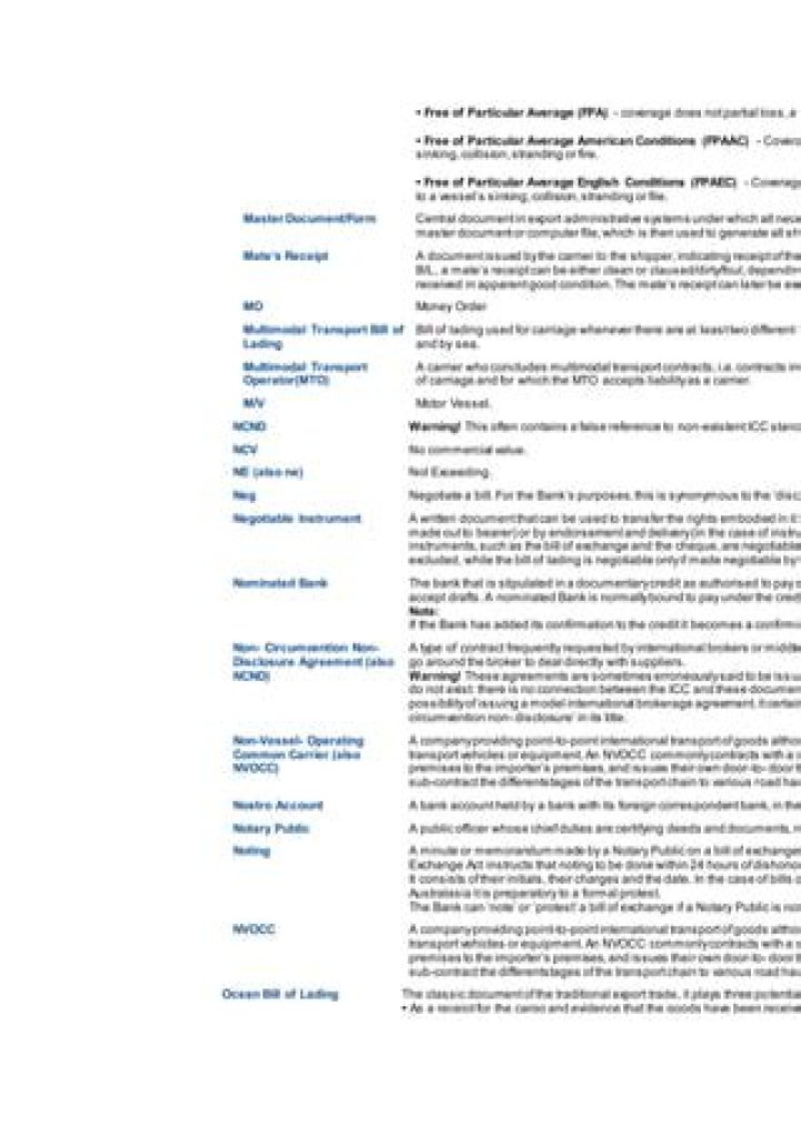 Free Of Particular Average (English Conditions) (FPAEC)