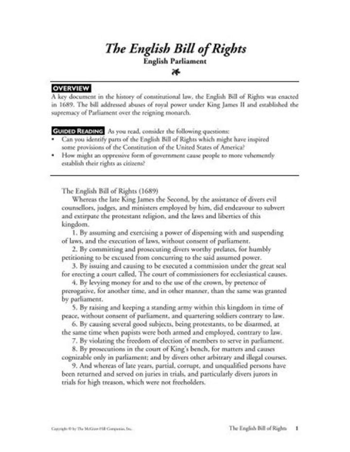 What are the five provisions from the English Bill of Rights